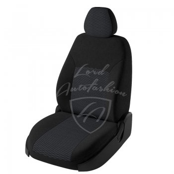 6 499 р. Чехлы для сидений Lord Autofashion Дублин (жаккард, раздельная спинка)  Hyundai Solaris ( 1 хэтчбек,  1 хэтчбэк) (2010-2017) (Черный, вставка Прямоугольник черный). Увеличить фотографию 1