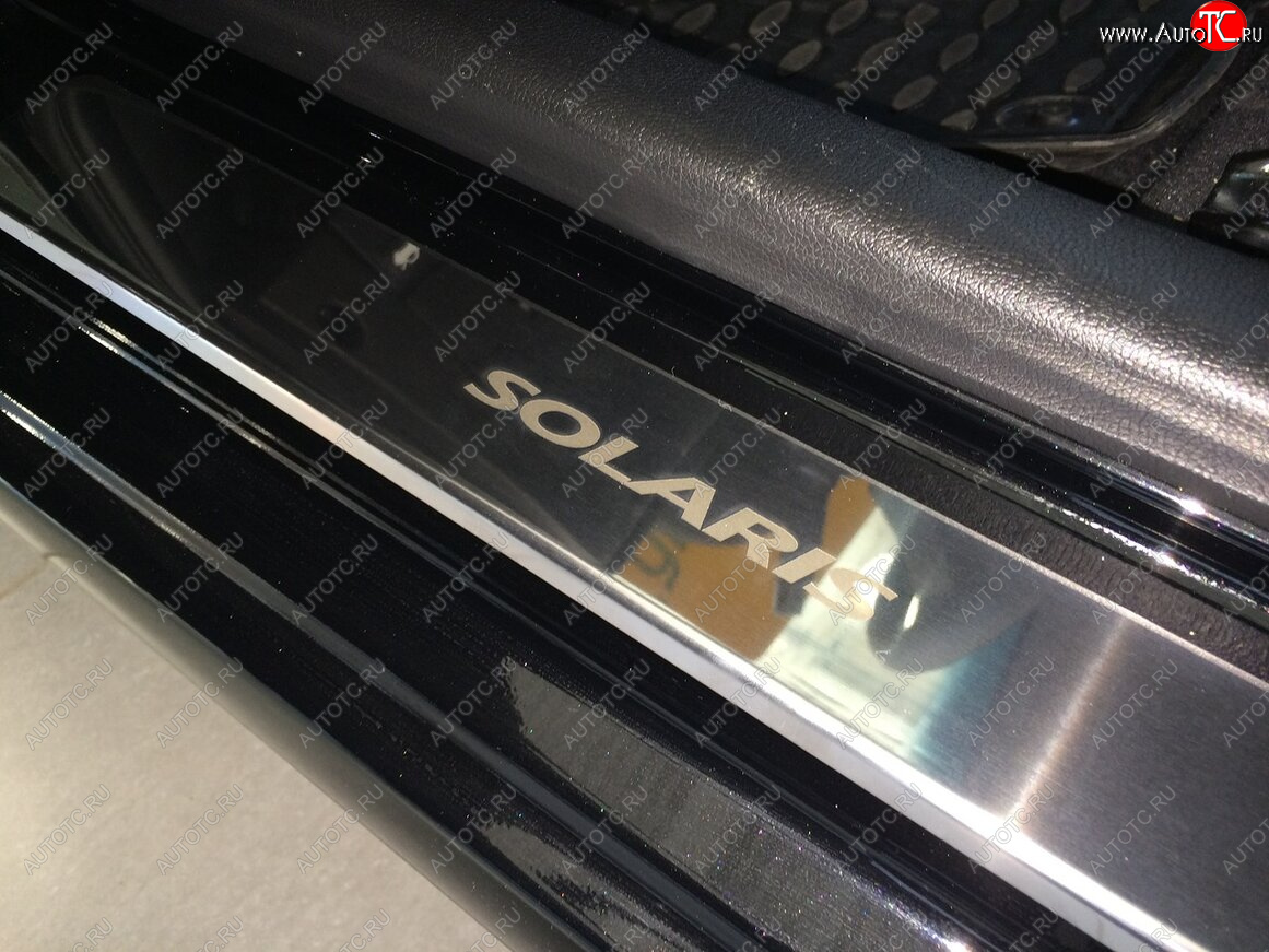 2 179 р. Накладки порожков салона INOX Hyundai Solaris 1 хэтчбек RBr дорестайлинг (2010-2014) (нержавеющая сталь)
