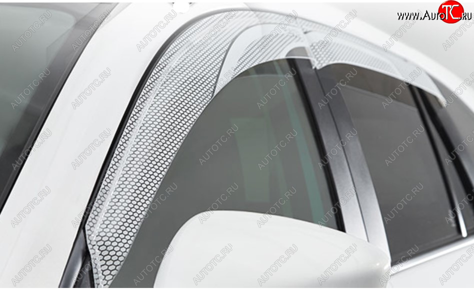 2 349 р. Дефлектора окон CA-Plastic  Hyundai Solaris  2 (2020-2022) (Серия Art белая, Без хром молдинга, Крепление только на скотч)