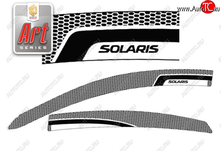 2 099 р. Дефлектора окон CA-Plastic  Hyundai Solaris  1 седан (2010-2014) (Серия Art серебро, Без хром.молдинга, Крепление только на скотч)