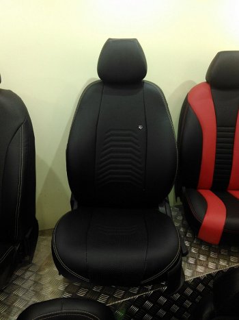 Комплект чехлов для сидений Hyundai Solaris RB дорестайлинг седан  (2010-2014) Lord Autofashion Денвер (экокожа). (Чёрный, вставка чёрная)Цена: 9 099 р.. Увеличить фотографию 6