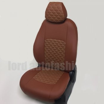 5 199 р. Чехлы для сидений Lord Autofashion Турин Соты (экокожа)  Hyundai Solaris  1 седан (2010-2017) (Коричневый, вставка коричневая, строчка бежевая). Увеличить фотографию 1