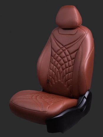 Комплект чехлов для сидений Hyundai Solaris RB рестайлинг седан (2014-2017) Lord Autofashion Байрон ЖУК (экокожа, спинка 60/40, 2 Г-образных подголовника). (Коричневый, вставка коричневая, строчка коричневая)Цена: 11 999 р.. Увеличить фотографию 1