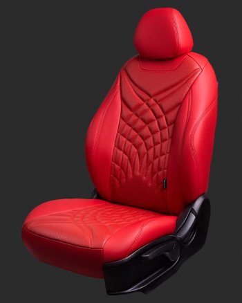 Комплект чехлов для сидений Hyundai Solaris RB рестайлинг седан (2014-2017) Lord Autofashion Байрон ЖУК (экокожа, спинка 60/40, 2 Г-образных подголовника). (Красный, вставка красная, строчка красная)Цена: 12 799 р.. Увеличить фотографию 1