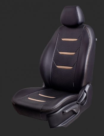 Комплект чехлов для сидений Hyundai Solaris RB дорестайлинг седан  (2010-2014) Lord Autofashion Турин 2 (экокожа, спинка 60/40, 2 Г-образных подголовника). (Черный, вставка черный и бежевый, строчка бежевая)Цена: 7 999 р.. Увеличить фотографию 1