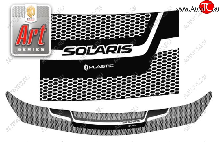 2 349 р. Дефлектор капота CA-Plastiс  Hyundai Solaris  1 седан (2014-2017) (Серия Art белая)