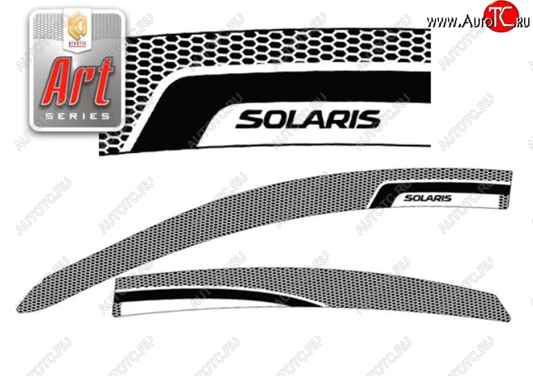 2 349 р. Дефлектора окон CA-Plastic  Hyundai Solaris  1 седан (2014-2017) (Серия Art черная, Без хром.молдинга, Крепление только на скотч)