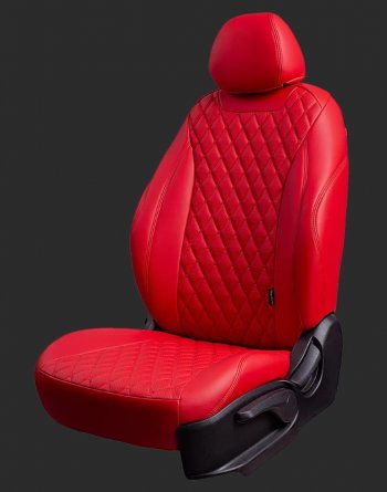 Комплект чехлов для сидений Hyundai Solaris RB дорестайлинг седан  (2010-2014) Lord Autofashion Байрон (экокожа, спинка 60/40, 2 Г-образных подголовника). (Красный, вставка красная, строчка красная)Цена: 11 699 р.. Увеличить фотографию 1