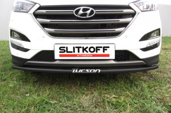 8 799 р. Защита заднего бампера Slitkoff (Ø 42 мм, с надписью)  Hyundai Tucson  3 TL (2015-2018) (Сталь с полимерным покрытием. Цвет: черный). Увеличить фотографию 1