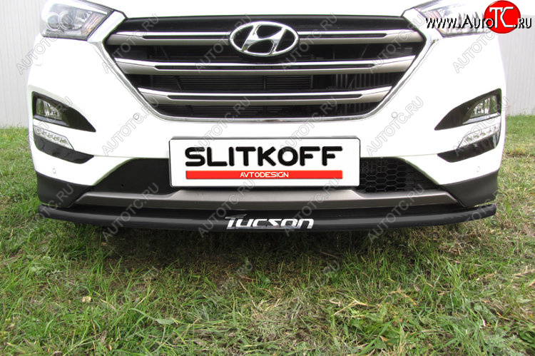 9 649 р. Защита заднего бампера Slitkoff (Ø 42 мм, с надписью)  Hyundai Tucson  3 TL (2015-2018) (Сталь с полимерным покрытием. Цвет: черный)