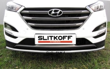 6 849 р. Защита переднего бампера Slitkoff (Ø 42 мм, с надписью).  Hyundai Tucson  3 TL (2015-2018) (Сталь с полимерным покрытием. Цвет: серебристый). Увеличить фотографию 1