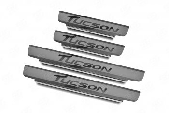 2 189 р. Накладки порожков салона Russtal  Hyundai Tucson  3 TL (2015-2021) (Нержавейка шлифованная с надписью). Увеличить фотографию 1