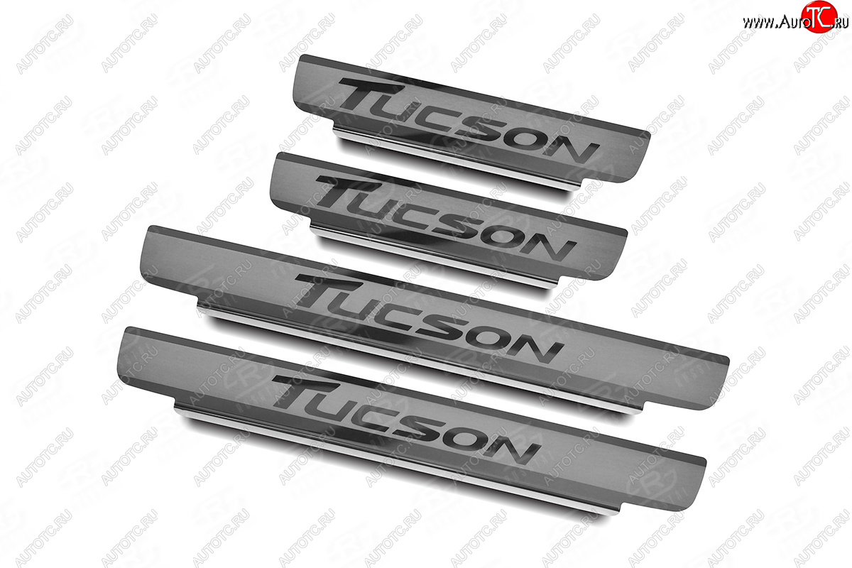 2 189 р. Накладки порожков салона Russtal  Hyundai Tucson  3 TL (2015-2021) (Нержавейка шлифованная с надписью)