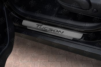2 189 р. Накладки порожков салона Russtal  Hyundai Tucson  3 TL (2015-2021) (Нержавейка шлифованная с надписью). Увеличить фотографию 2