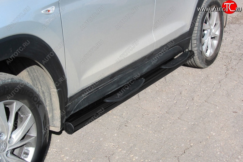 10 249 р. Защита порогов Turbo Slitkoff (с проступями, d76 мм) Hyundai Tucson 3 TL рестайлинг (2018-2021) (Сталь с полимерным покрытием. Цвет: чёрный)