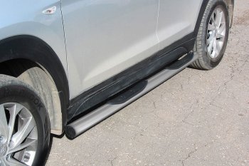 10 249 р. Защита порогов Turbo Slitkoff (с проступями, d76 мм)  Hyundai Tucson  3 TL (2018-2021) (Сталь с полимерным покрытием. Цвет: серебристый). Увеличить фотографию 1