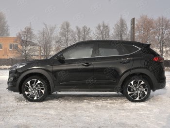 19 749 р. Порожки для ног Russtal (Ø42 мм)  Hyundai Tucson  3 TL (2018-2021) (Лист алюминиевый, труба - сталь окрашенная в черный цвет). Увеличить фотографию 2