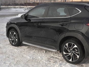 25 849 р. Порожки для ног SLITKOFF (Ø42 мм) Hyundai Tucson TL рестайлинг (2018-2021) (Лист алюминиевый, труба - сталь окрашенная в черный цвет). Увеличить фотографию 3