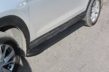 13 799 р. Пороги алюминиевые Slitkoff  Hyundai Tucson  3 TL (2018-2021) (Optima Black ). Увеличить фотографию 1