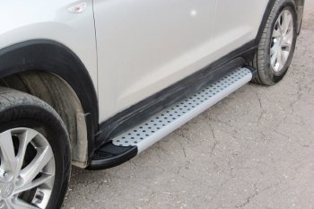 19 749 р. Пороги алюминиевые Slitkoff  Hyundai Tucson  3 TL (2018-2021) (Standart Silver). Увеличить фотографию 1
