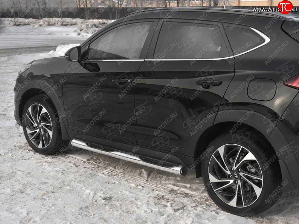 19 749 р. Защита порогов (Ø76 мм с проступью, нержавейка) Russtal  Hyundai Tucson  3 TL (2018-2021) (С пластиковыми заглушками на торцах)