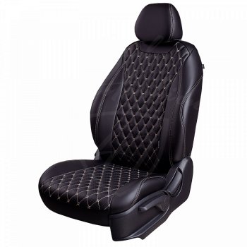16 999 р. Чехлы для сидений Lord Autofashion Байрон (экокожа)  Hyundai Tucson  3 TL (2018-2021) (Черный, вставка черная, строчка бежевая). Увеличить фотографию 1