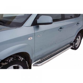 11 299 р. Защита порогов ТехноСфера (Техно Сфера) (Сталь с покрытием, с алюминиевым листом, d63.5 mm)  Hyundai Tucson  1 JM (2004-2010) (цвет: Серебристый). Увеличить фотографию 1
