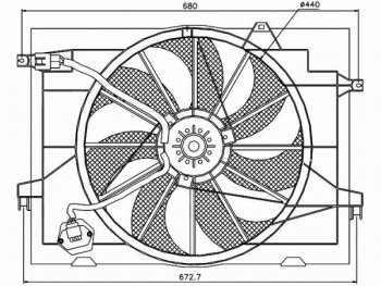 4 649 р. Вентилятор радиатора в сборе SAT (2,0i / 2,0d) Hyundai Tucson 1 JM (2004-2010). Увеличить фотографию 1