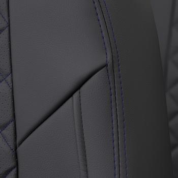 7 599 р. Чехлы сидений (экокожа, ЗСиС 60/40 + вырез под подлокотник) AUTOPILOT Ромб  Hyundai Tucson  1 JM (2004-2010), KIA Sportage  2 JE,KM (2004-2008) (черный/строчка синяя). Увеличить фотографию 7