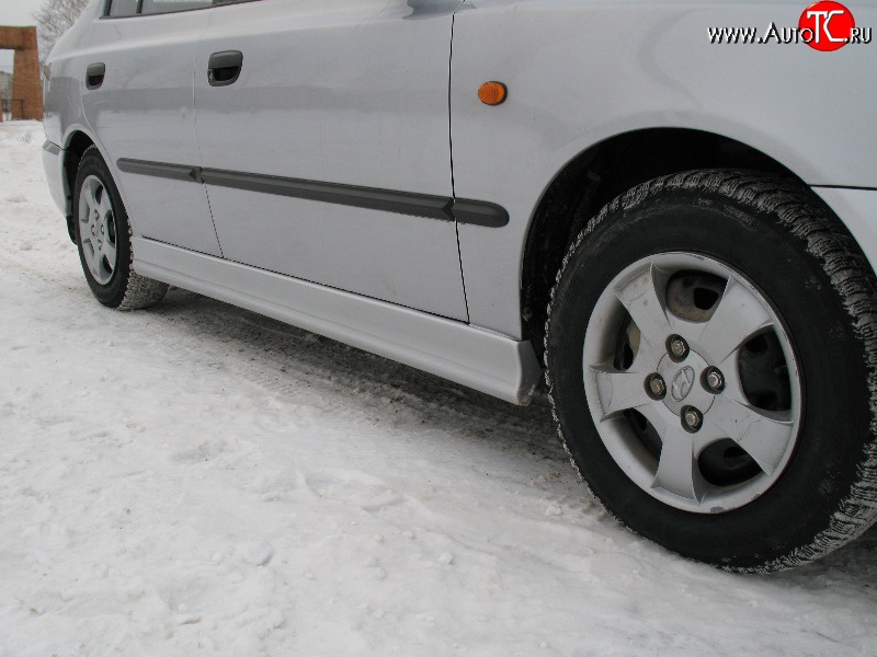 3 899 р. Пороги накладки Style  Hyundai Accent  седан ТагАЗ (2001-2012) (Неокрашенные)