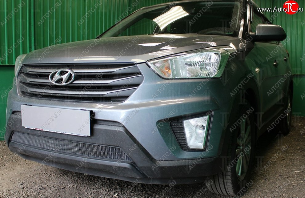 1 469 р. Защитная сетка на бампер Russtal (черная) Hyundai Creta GS рестайлинг (2019-2021)