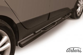 Защита штатных порогов Arbori (с проступью, черная, d76 mm). Hyundai IX35 1 LM рестайлинг (2013-2018)
