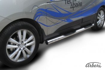 Защита штатных порогов Arbori (с проступью, нержавейка, d76 mm). Hyundai IX35 1 LM рестайлинг (2013-2018)