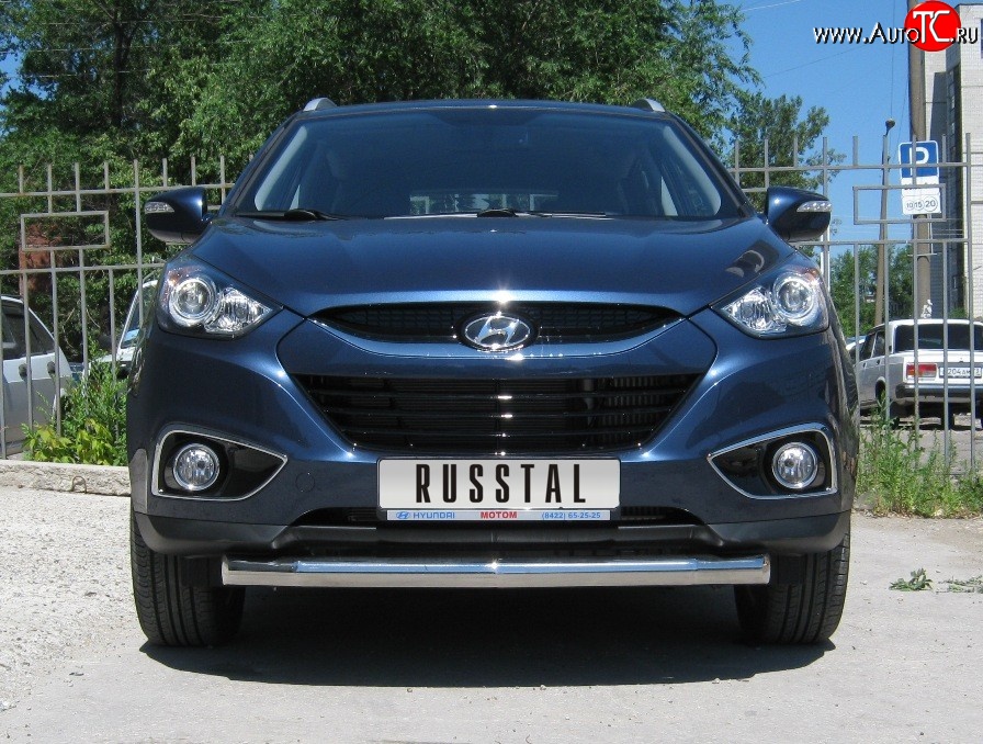 15 649 р. Одинарная защита переднего бампера диаметром 76 мм Russtal Hyundai IX35 1 LM дорестайлинг (2009-2013)