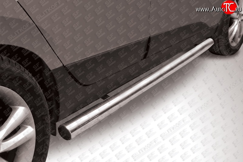 12 999 р. Защита порогов из круглой трубы диаметром 76 мм Slitkoff  Hyundai IX35  1 LM (2009-2018) (Нержавейка, Полированная)