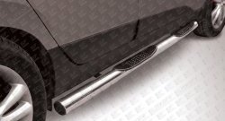 14 649 р. Защита порогов из трубы d76 мм с пластиковыми вставками для ног Slitkoff  Hyundai IX35  1 LM (2009-2018) (Нержавейка, Полированная). Увеличить фотографию 1