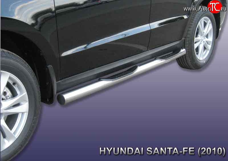15 249 р. Защита порогов из трубы d76 мм с пластиковыми вставками для ног Slitkoff Hyundai Santa Fe 2 CM рестайлинг (2009-2012) (Нержавейка, Полированная)