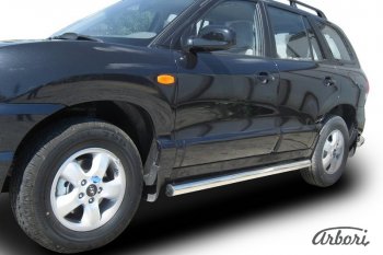 Защита штатных порогов Arbori (нержавейка, d76 mm). Hyundai Santa Fe 1 SM (2000-2012)