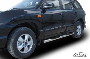 Защита штатных порогов Arbori (с проступью, нержавейка, d76 mm). Hyundai Santa Fe 1 SM (2000-2012)