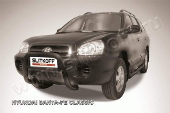 18 549 р. Кенгурятник d76 Slitkoff (низкий) Hyundai Santa Fe 1 SM (2000-2012) (Цвет: серебристый). Увеличить фотографию 1