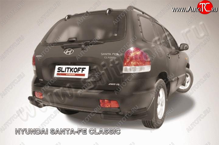 5 499 р. Защита заднего бампера из уголков d57+d42 Slitkoff (двойные)  Hyundai Santa Fe  1 (2000-2012) (Цвет: серебристый)