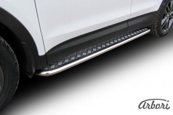 15 749 р. Защита штатных порогов с листом Arbori (нержавейка, алюминий, d57 mm) Hyundai Santa Fe 3 DM дорестайлинг (2012-2016). Увеличить фотографию 1