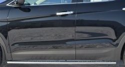 20 749 р. Защита порогов с круглыми вставками для ног из овальной трубы диаметром 75x42 мм Russtal  Hyundai Santa Fe  3 DM (2012-2016). Увеличить фотографию 1