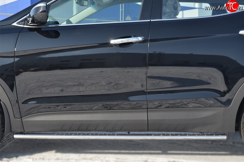 20 749 р. Защита порогов с круглыми вставками для ног из овальной трубы диаметром 75x42 мм Russtal  Hyundai Santa Fe  3 DM (2012-2016)