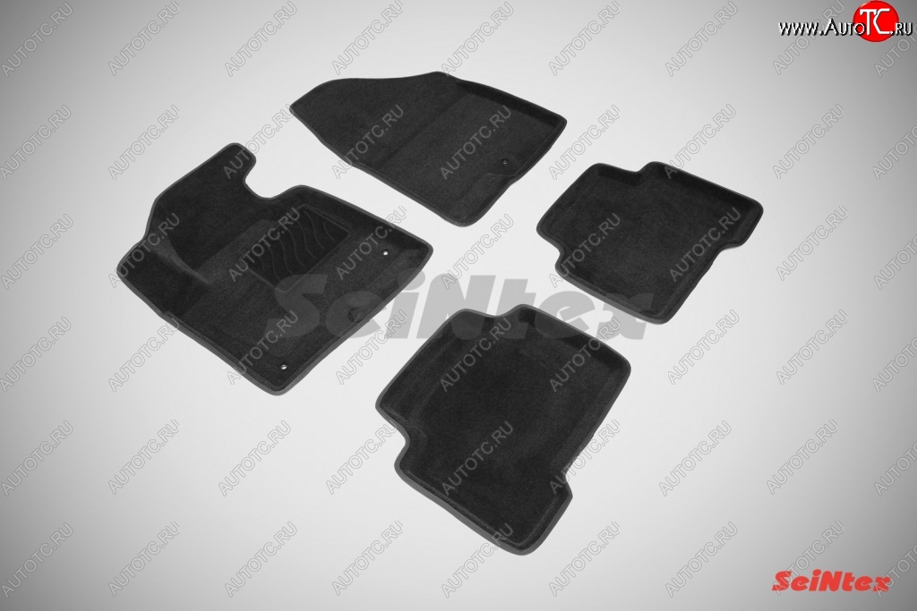 4 999 р. Износостойкие коврики в салон 3D HYUNDAI SANTA FE III черные (компл)  Hyundai Santa Fe  3 DM (2012-2016)