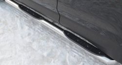 19 799 р. Защита порогов с пластиковыми вставками для ног из круглой трубы диаметром 76 мм Russtal  Hyundai Santa Fe  2 CM (2009-2012) (Защита порогов с со скосами на торцах (вариант 1)). Увеличить фотографию 1