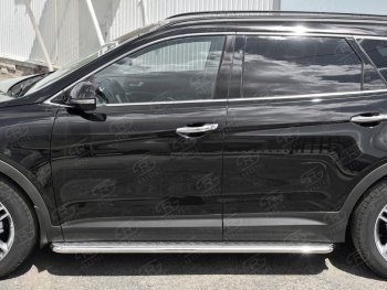 20 749 р. Порожки для ног (Ø42) Russtal Hyundai Grand Santa Fe 1 DM рестайлинг (2016-2018) (лист - алюминий, профиль - нержавейка). Увеличить фотографию 2