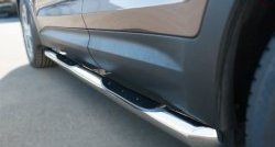 20 749 р. Защита порогов с пластиковыми вставками для ног из круглой трубы диаметром 76 мм Russtal  Hyundai Grand Santa Fe  1 DM (2013-2016) (Защита порогов с со скосами на торцах (вариант 1)). Увеличить фотографию 2