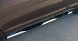 20 749 р. Защита порогов с пластиковыми вставками для ног из круглой трубы диаметром 76 мм Russtal  Hyundai Grand Santa Fe  1 DM (2013-2016) (Защита порогов с со скосами на торцах (вариант 1)). Увеличить фотографию 5