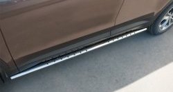Защита порогов с круглыми вставками для ног из овальной трубы диаметром 75x42 мм Russtal Hyundai Grand Santa Fe 1 DM дорестайлинг (2013-2016)